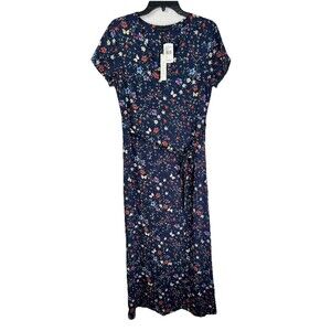 Sanctuary Maxi Dress Women’s Large Navy Blue Floral Butterfly Print A Line NEW